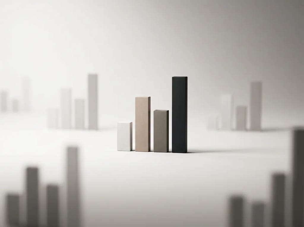 One clear chart staying sharp while extra clutter around it fades into the background, representing cutting anything that does not drive a decision