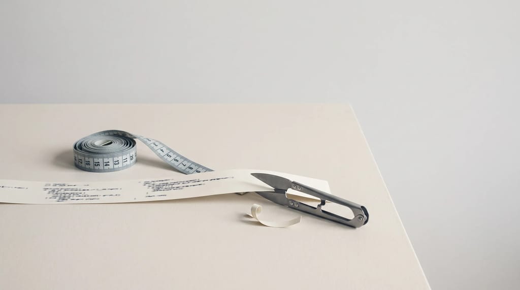 A measuring tape stretched across a line of text that gets clipped off partway through, showing how titles can be cut short.
