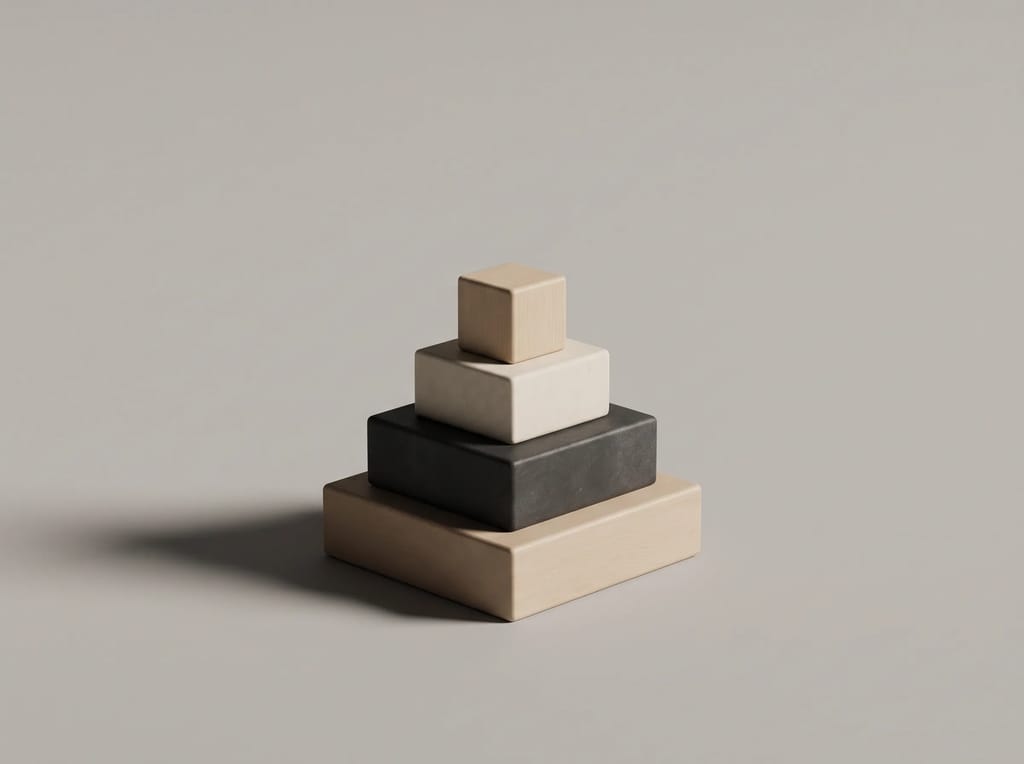 A neat stack of blocks in graduated sizes, symbolizing a repeatable, ordered template.