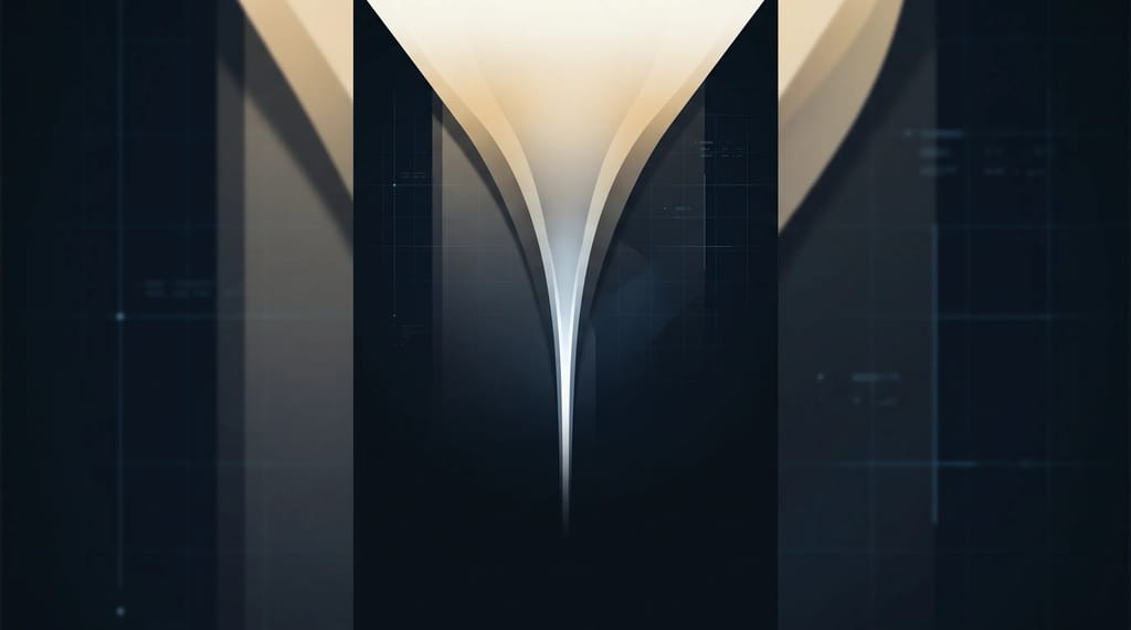 A wide beam of light narrowing into a thin stream, representing many search impressions turning into far fewer clicks