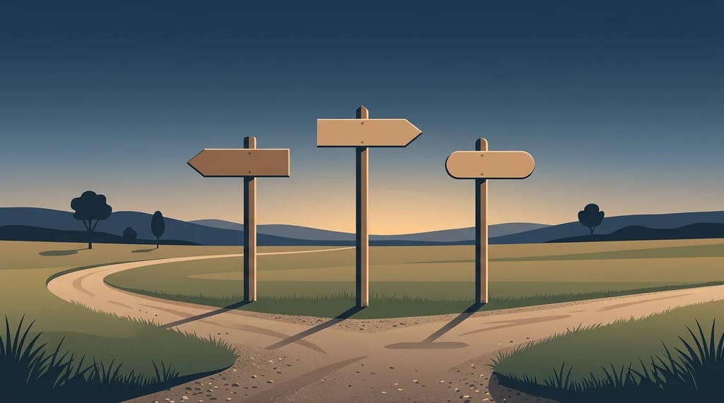 Three signposts pointing in different directions, symbolizing how robots.txt, sitemap.xml, and llms.txt each serve a distinct purpose.