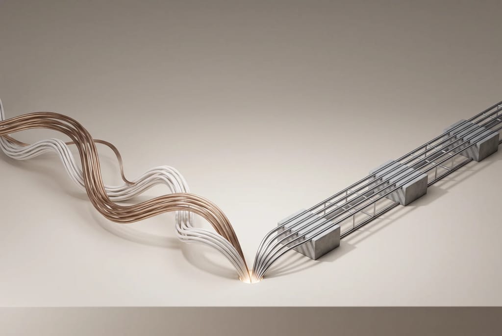 Two diverging paths, one open and expressive, the other narrow and precise, representing the difference between a creative brief and a content brief