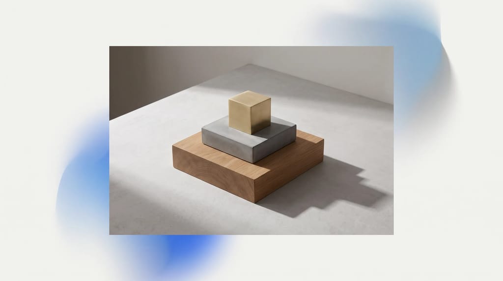 Simple building blocks stacking neatly into a stable structure, representing clarity and structure supporting trust and visibility