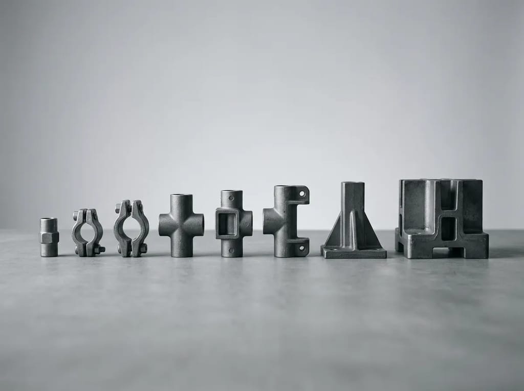 A row of simple blocks arranged in order, like a skeleton structure before anything is built on top