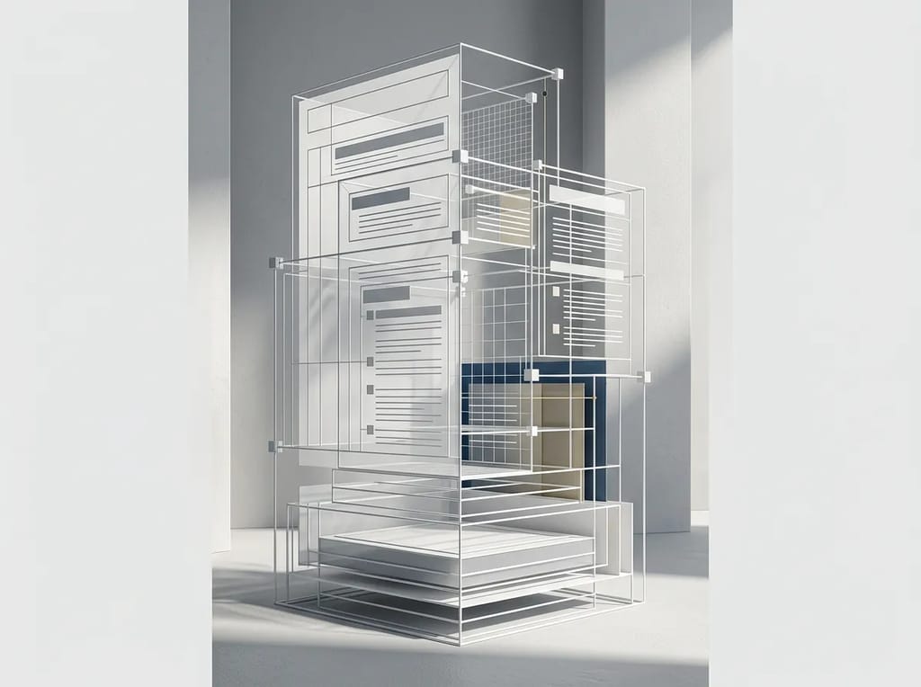 Abstract blueprint-like scaffolding lines forming the orderly shape of a page outline