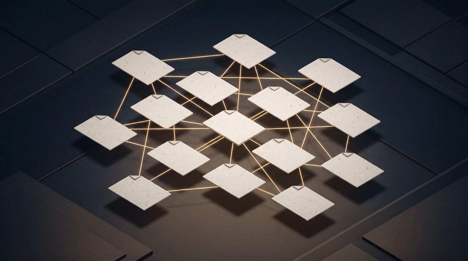 A network of connected pages linking together, representing the ongoing work of planning, publishing, and maintaining content