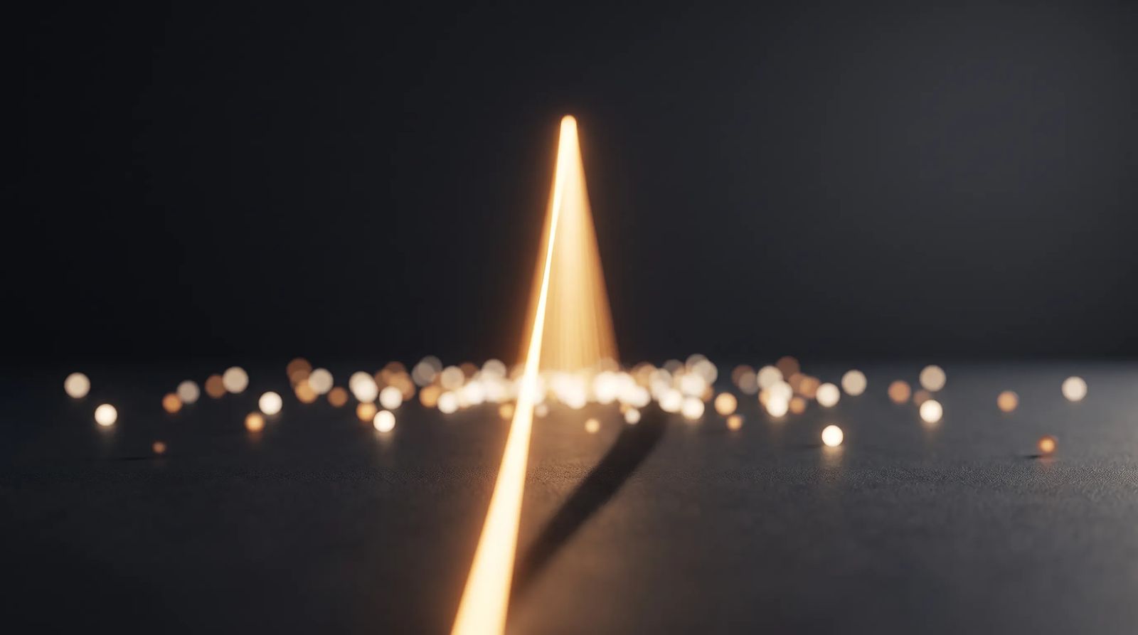 One light chosen and amplified out of many scattered points of light, representing content being selected as the answer