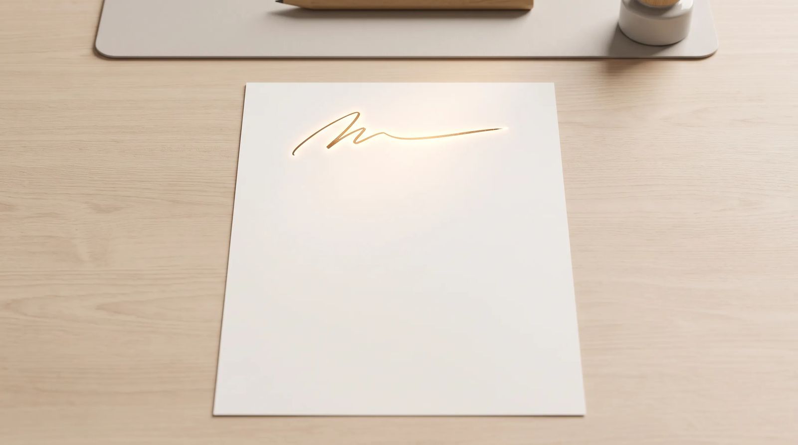 a glowing first line of writing sits at the top of an otherwise blank page